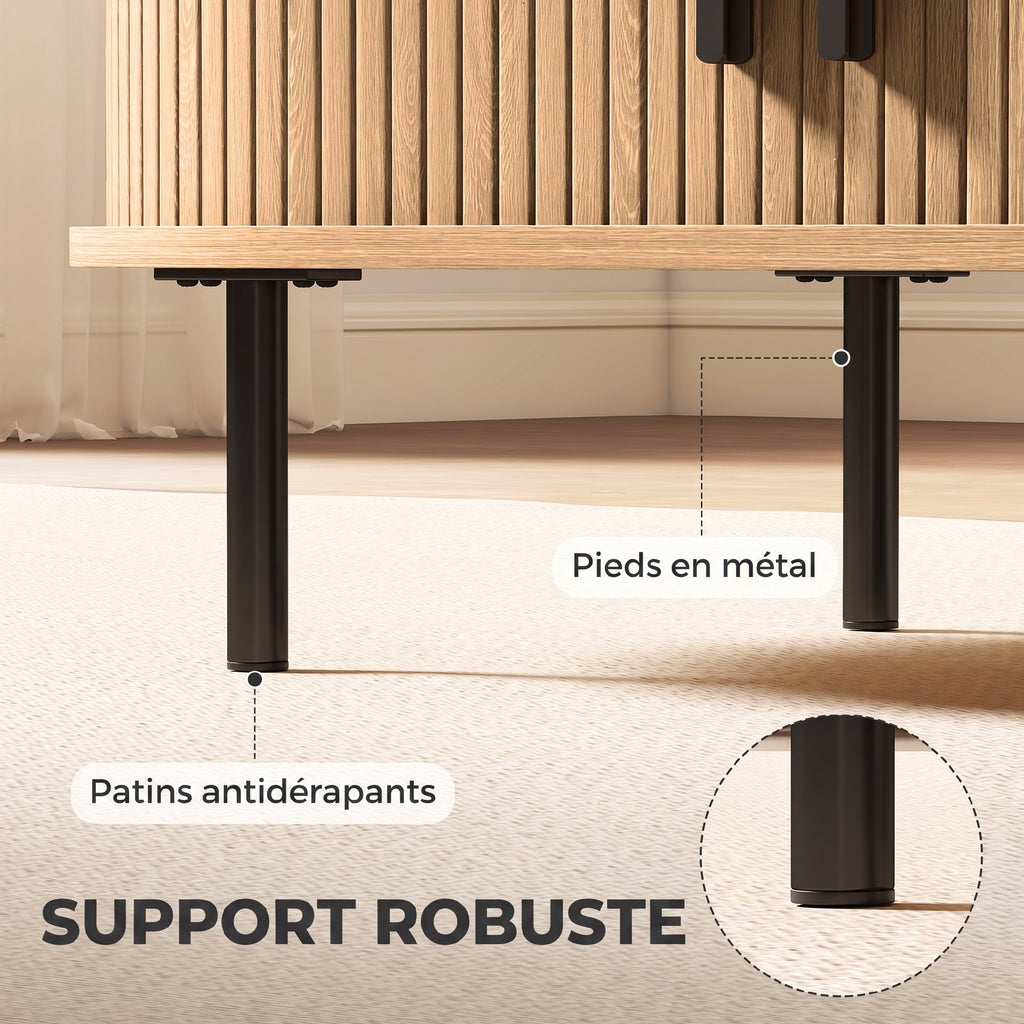 Table basse ovale cannelée à portes coulissantes — 100 × 55 cm — vue 7