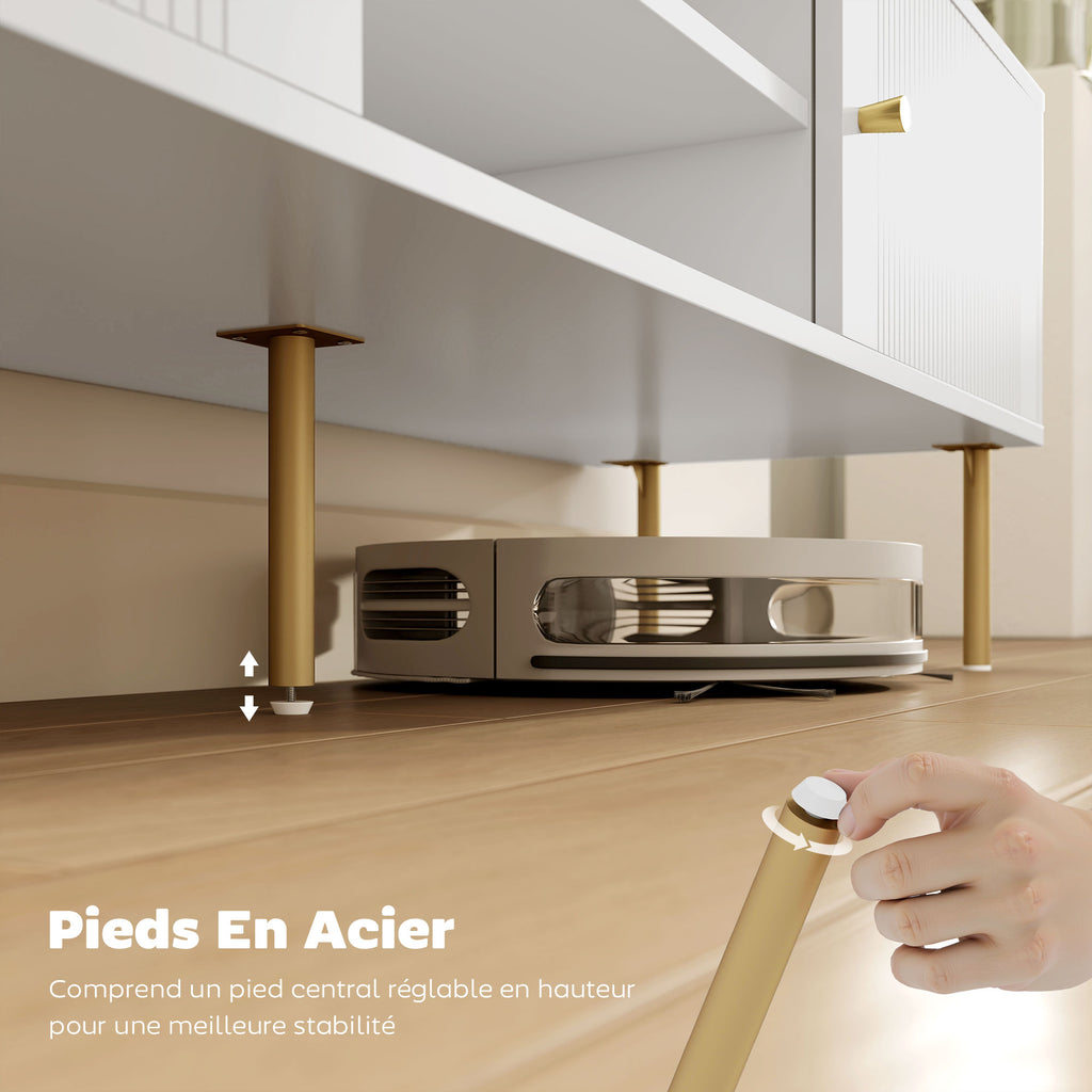 Meuble TV cannelé blanc, pieds dorés — 140 cm — vue 7