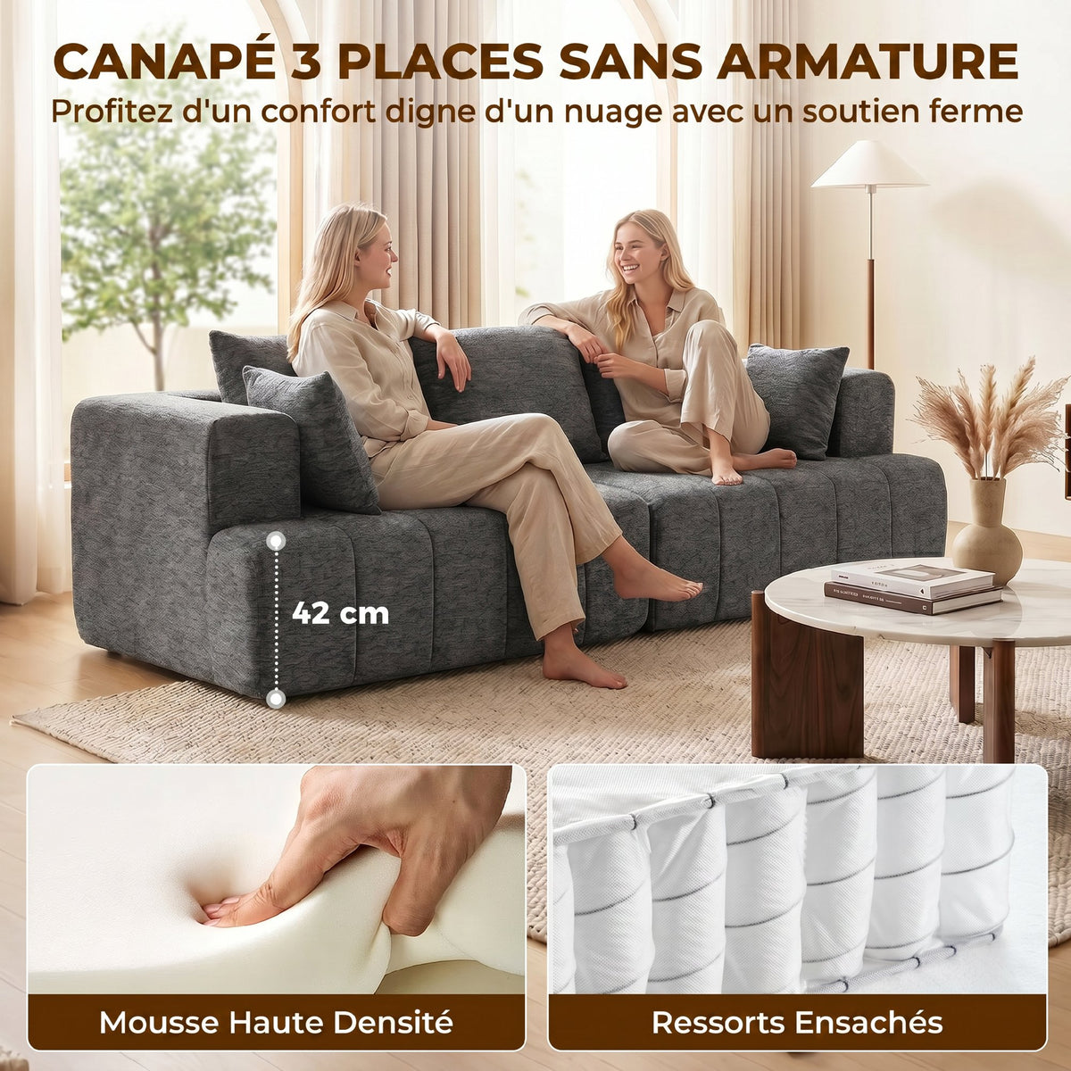 Canapé 3 places en chenille — 248 cm — vue 4