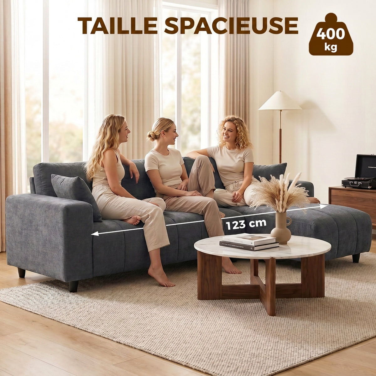 Canapé d'angle réversible aspect lin — 242 cm — vue 6
