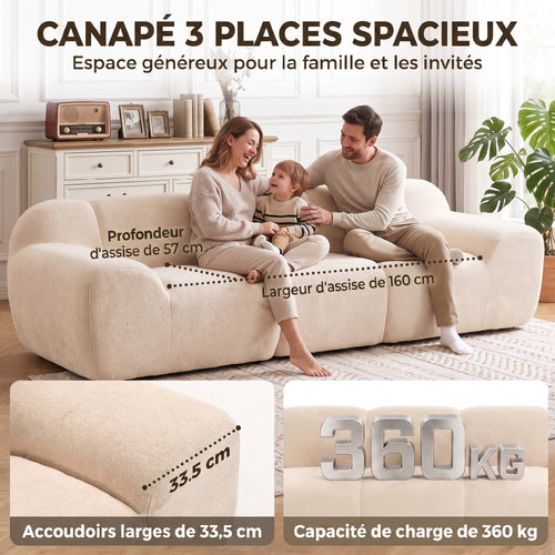 Canapé 3 places en chenille 233 cm beige — photo 2 sur 8