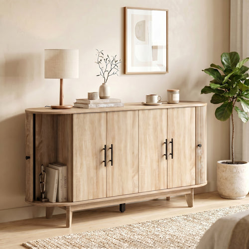 Buffet ovale cannelé, ton chêne — 147 cm — vue 2
