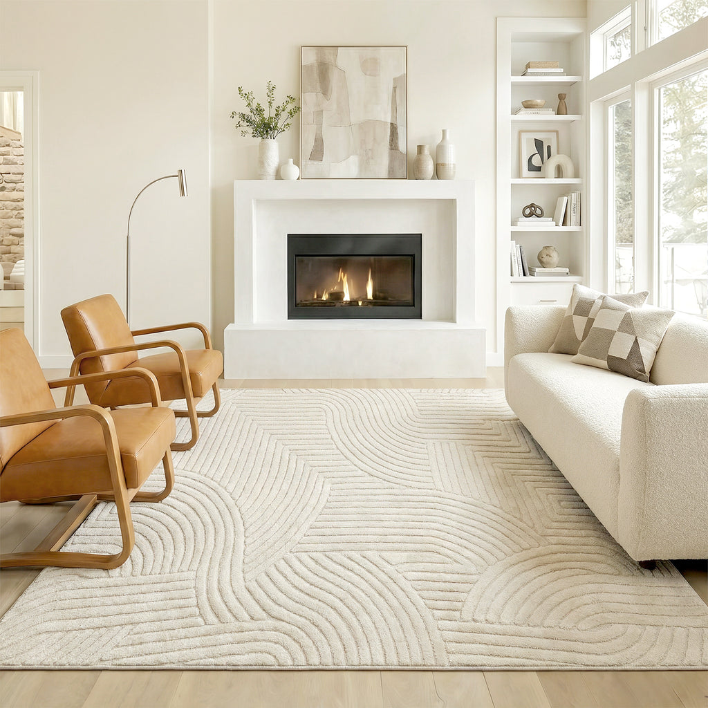 Tapis géométrique en relief — 200 × 140 cm, crème — photo 2