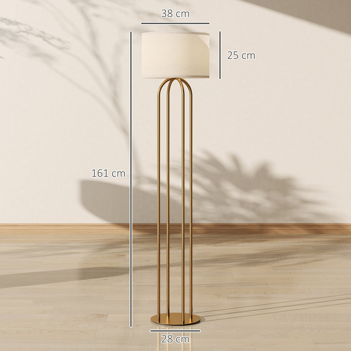 Lampadaire 4 colonnes dorées, abat-jour lin — 161 cm — vue 3