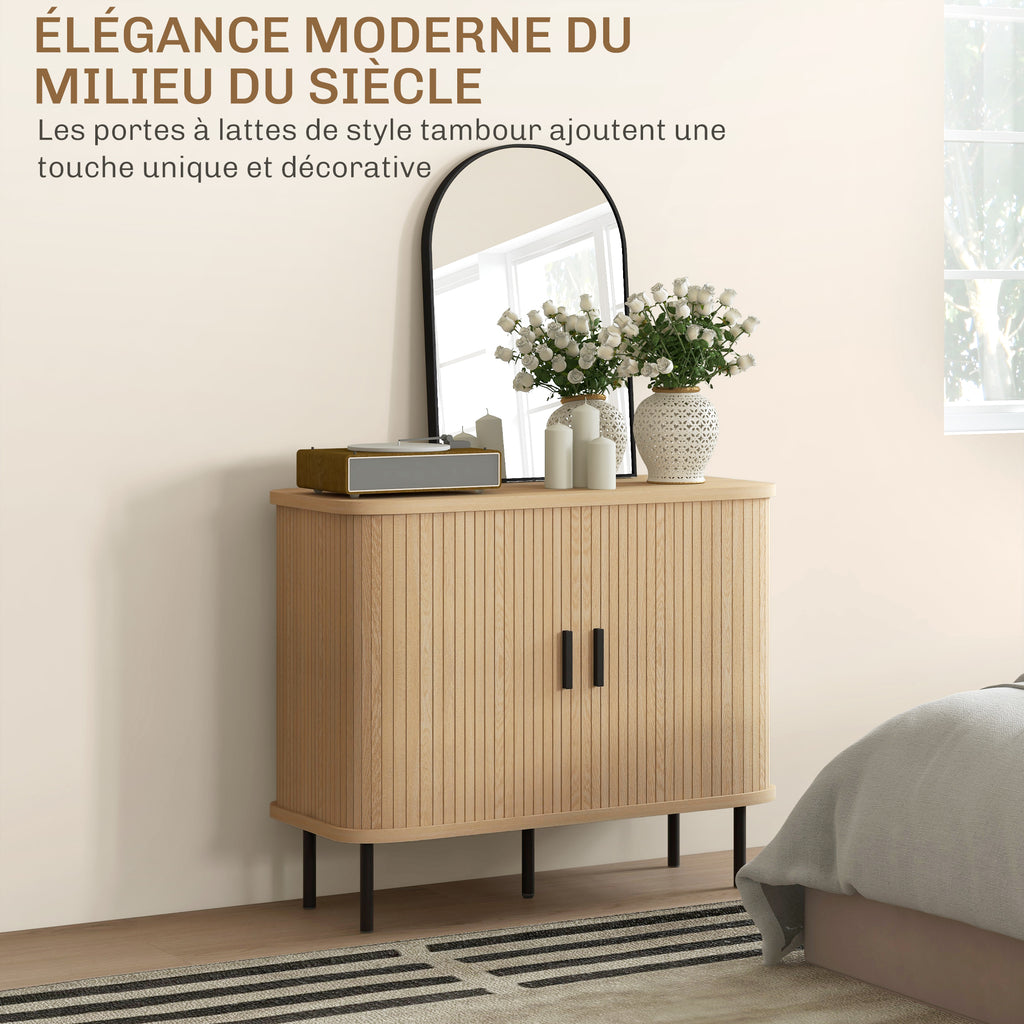 Buffet à portes coulissantes à lattes, ton chêne — 90 cm — vue 4