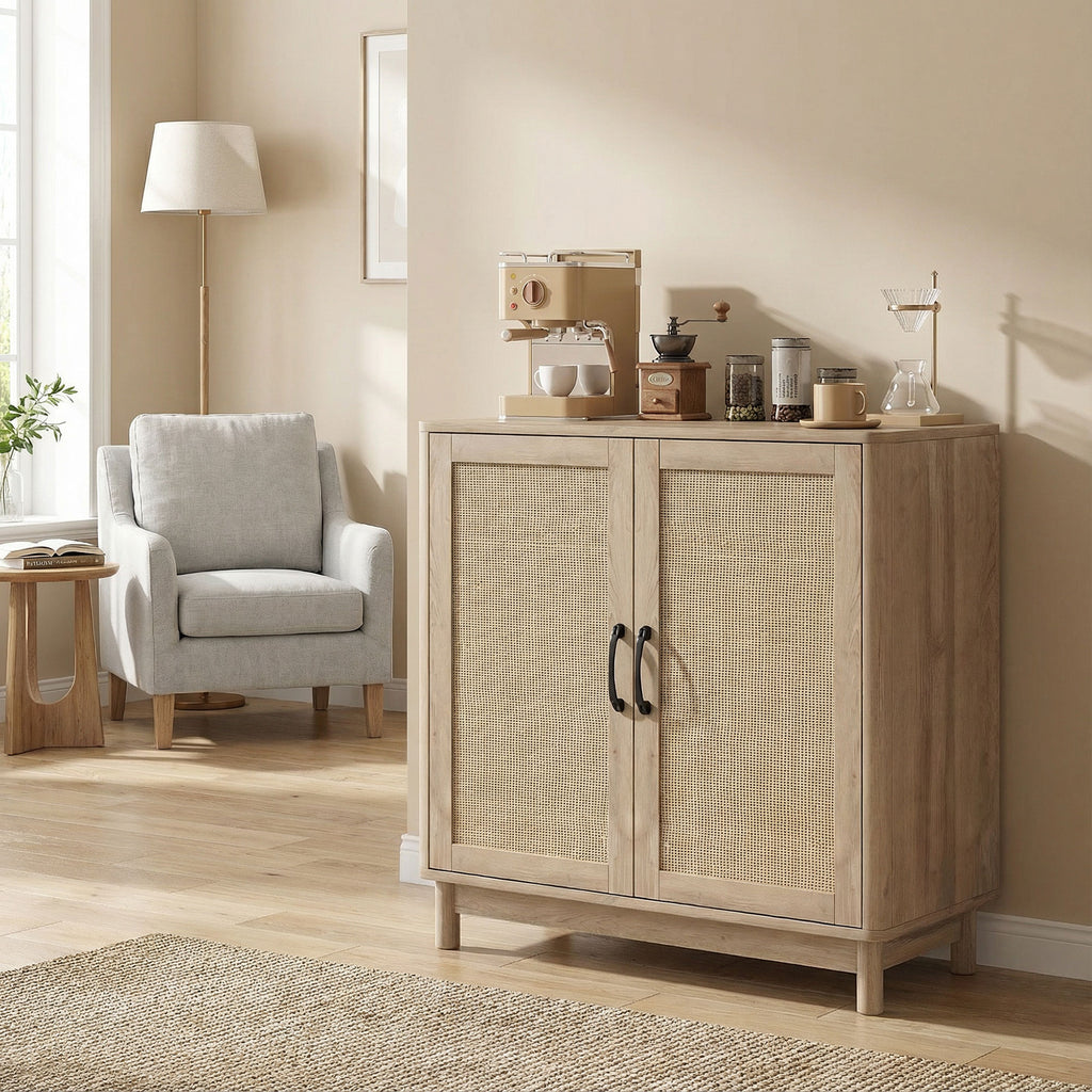 Buffet à portes en rotin, ton chêne — 76 cm — vue 8