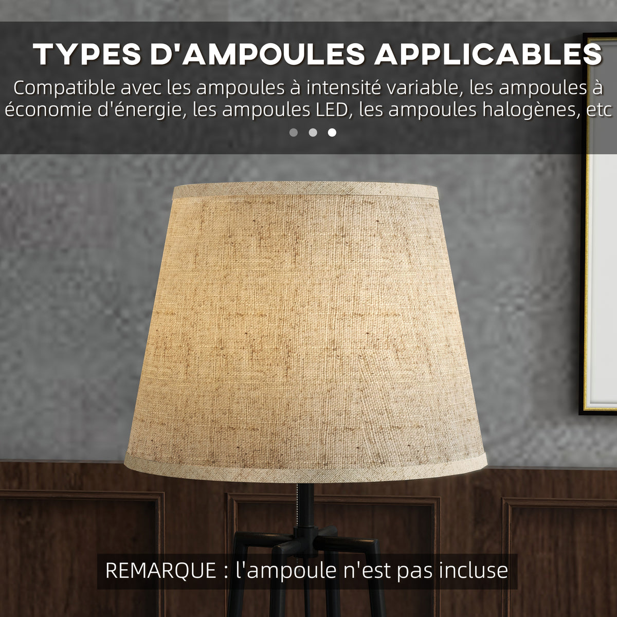 Lampadaire trépied à 2 étagères — abat-jour tissu — photo 7
