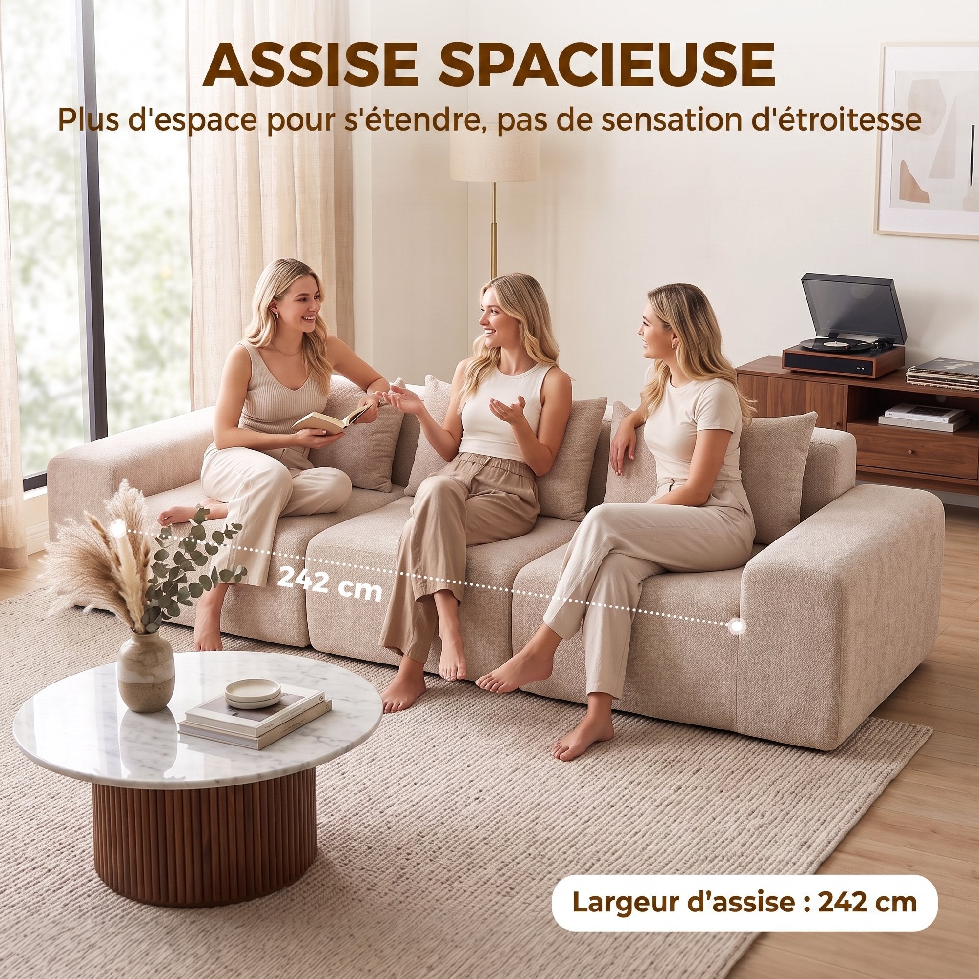 Canapé modulaire en chenille 320 cm beige — photo 1 sur 7