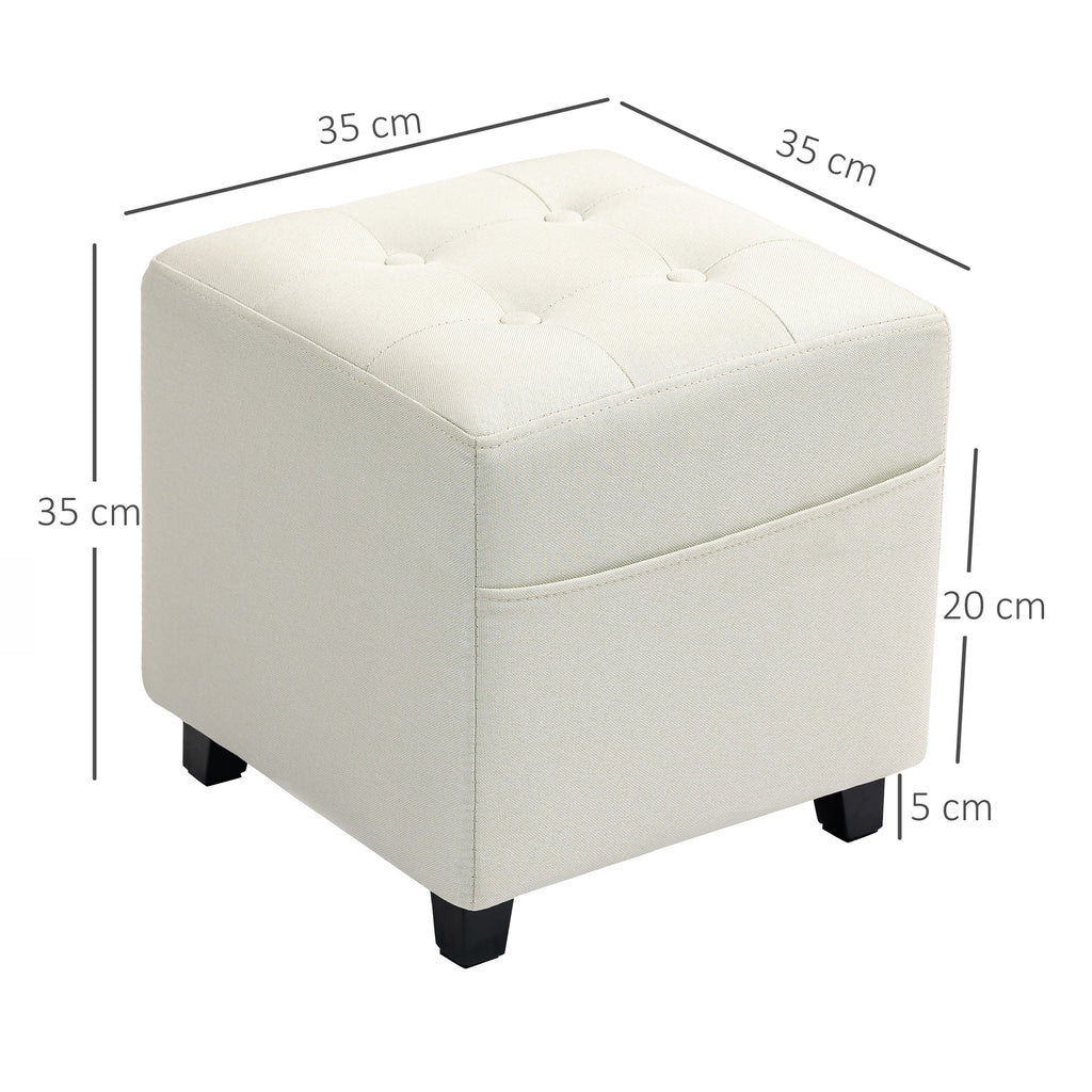 Pouf cube capitonné avec poche latérale — crème — vue 3