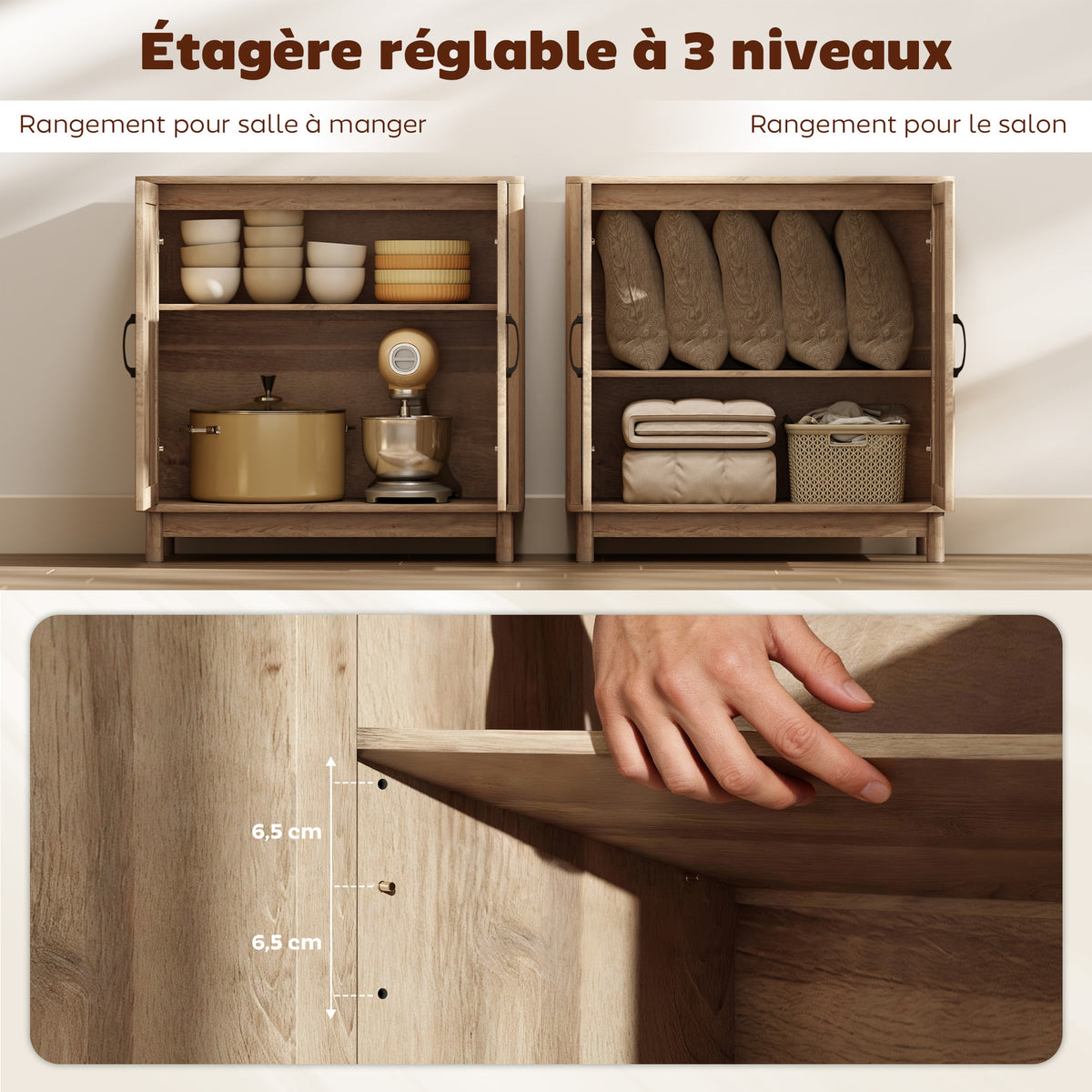Buffet à portes en rotin, ton chêne — 76 cm — vue 5