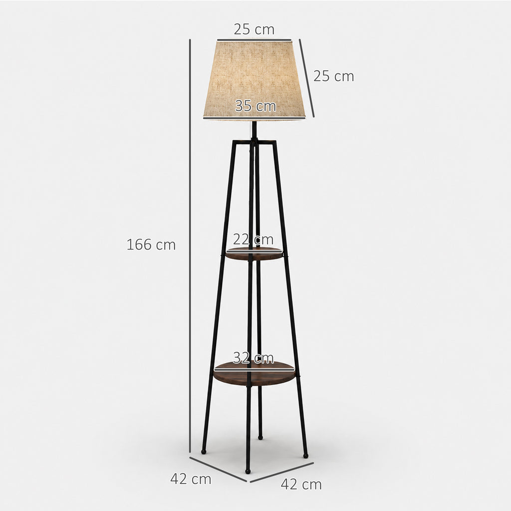 Lampadaire trépied à 2 étagères — abat-jour tissu — photo 3