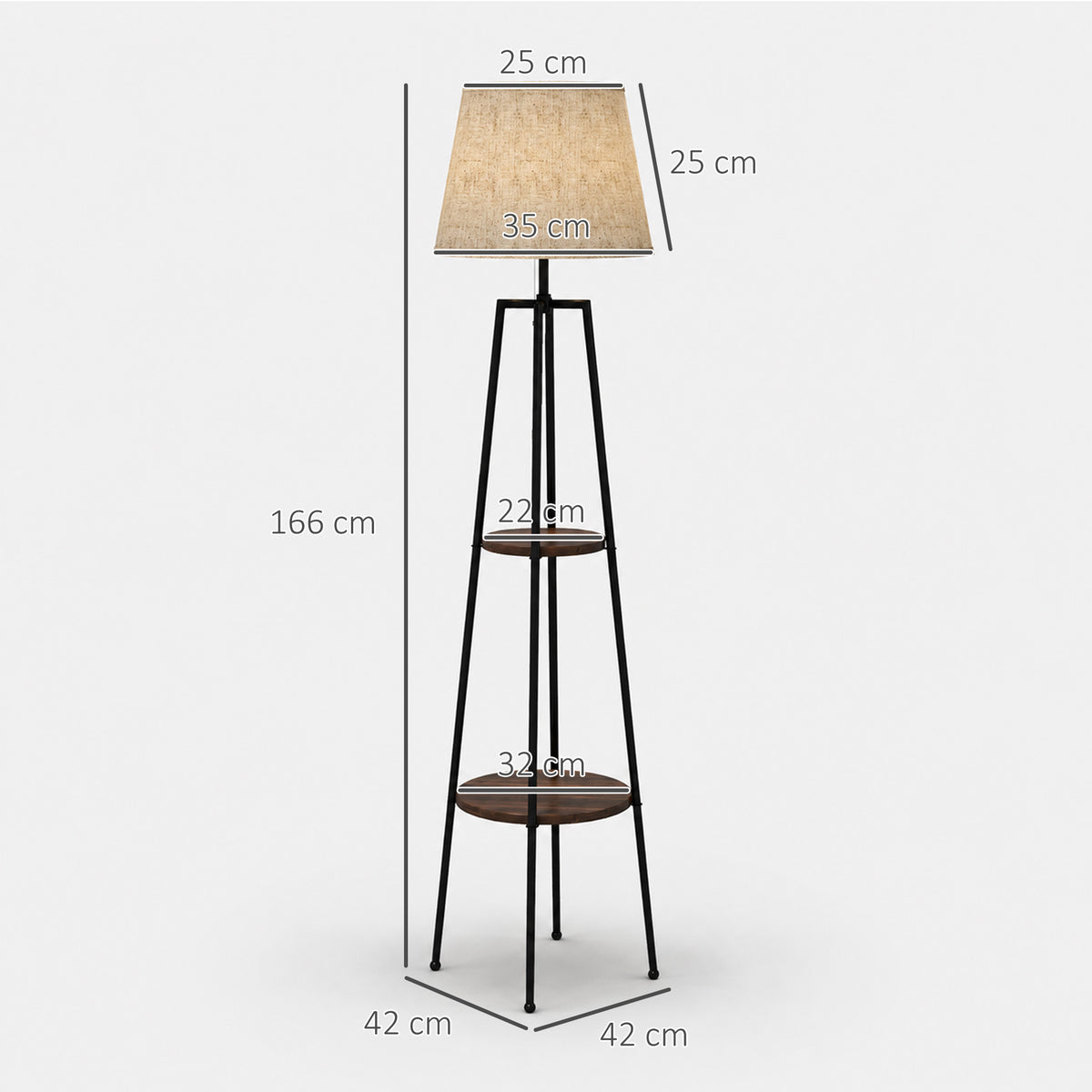 Lampadaire trépied à 2 étagères — abat-jour tissu — photo 3