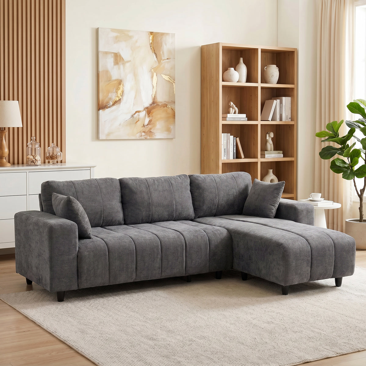 Canapé d'angle réversible aspect lin — 242 cm — vue 2