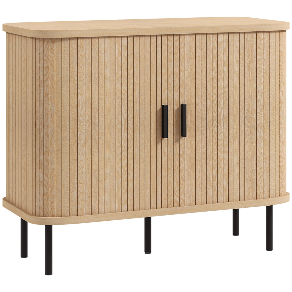 Buffet à portes coulissantes à lattes, ton chêne — 90 cm — vue 1