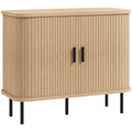 Buffet à portes coulissantes à lattes, ton chêne — 90 cm — vue 1