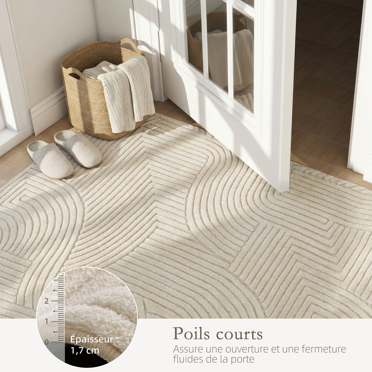 Tapis géométrique en relief — 200 × 140 cm, crème — photo 6