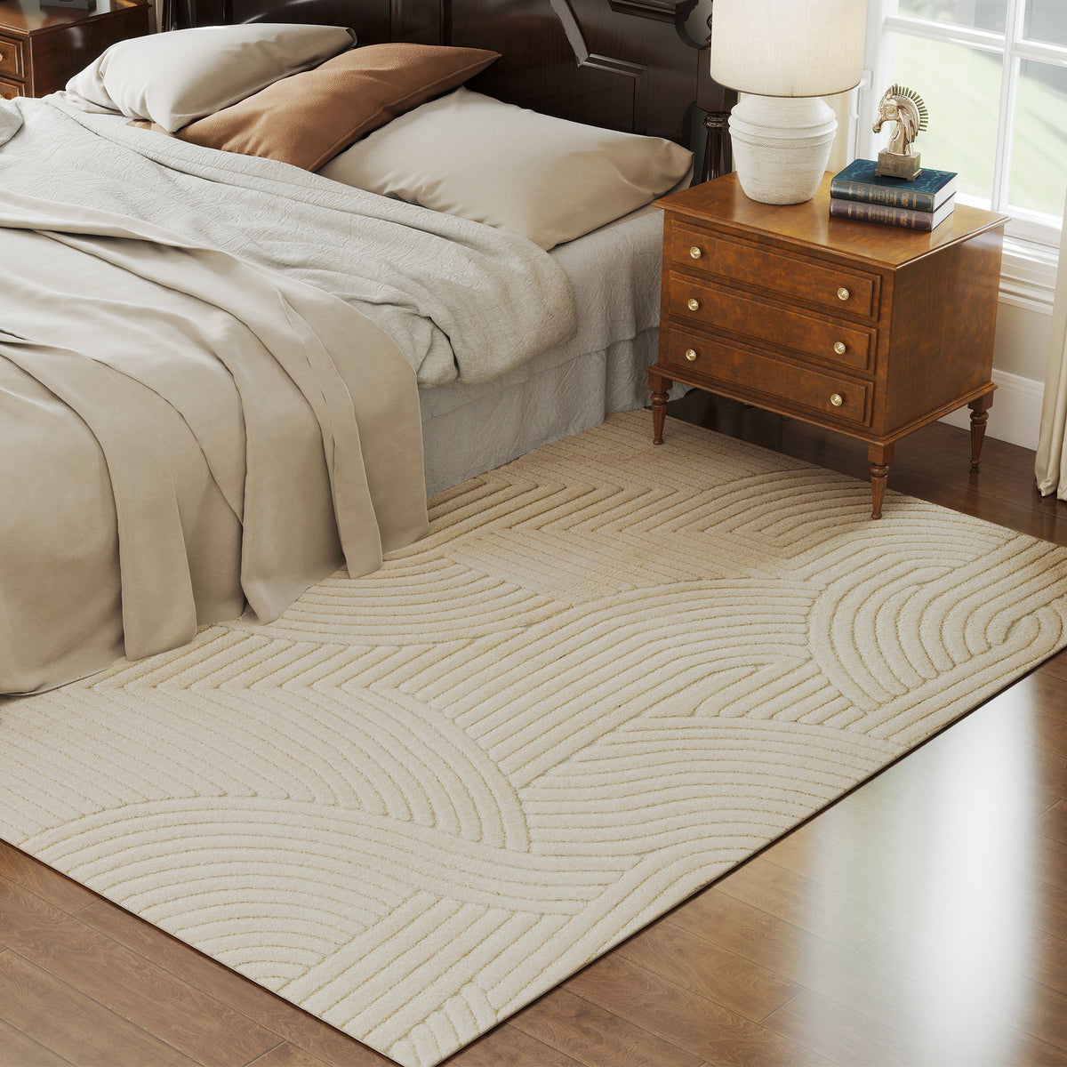 Tapis géométrique en relief — 230 × 160 cm, crème — photo 2