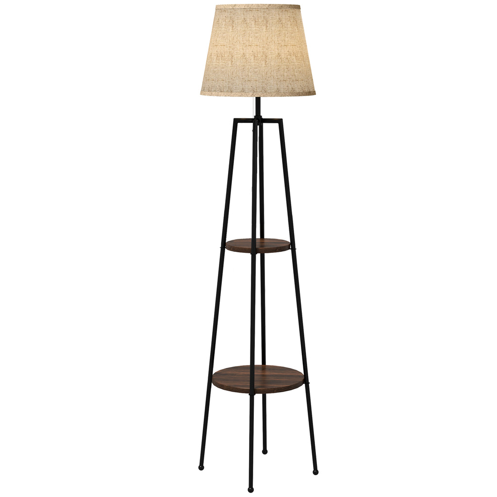 Lampadaire trépied à 2 étagères — abat-jour tissu — vue sur fond blanc