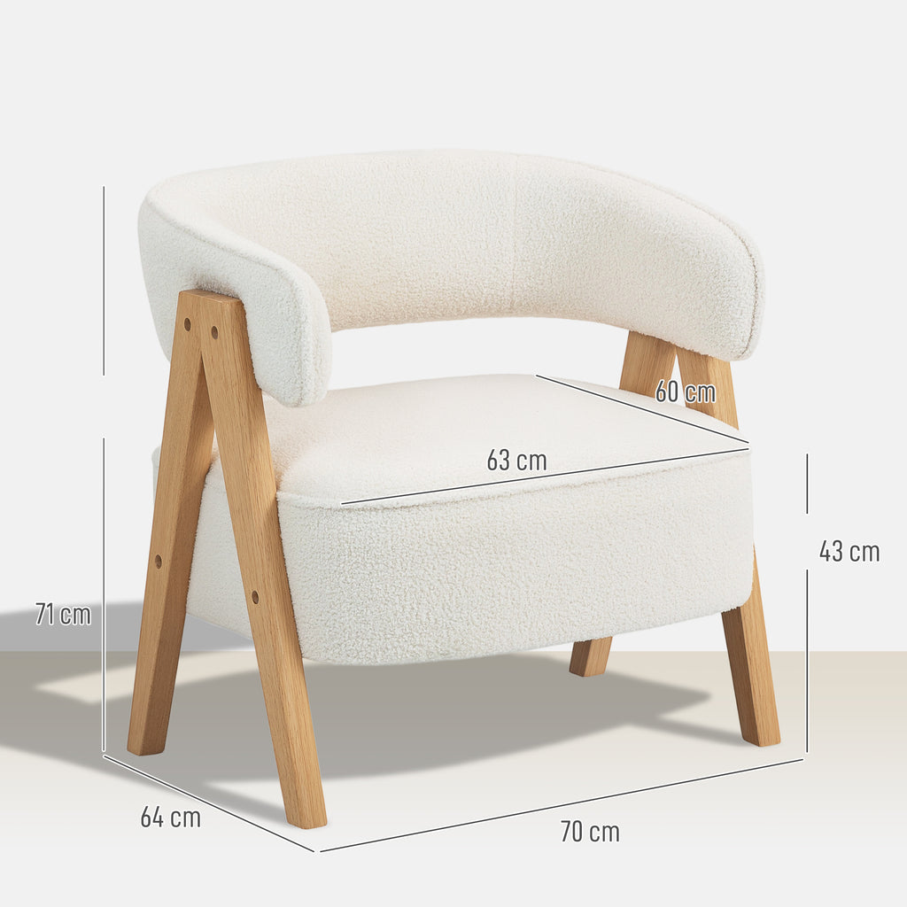 Fauteuil en tissu bouclette, pieds bois en V — blanc — vue 3