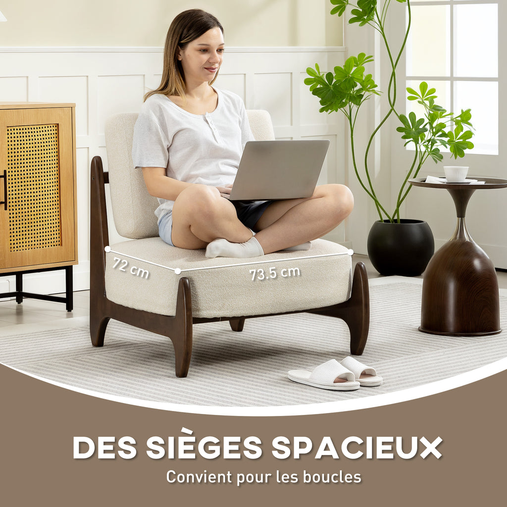 Fauteuil en chenille, structure hévéa — crème — vue 4