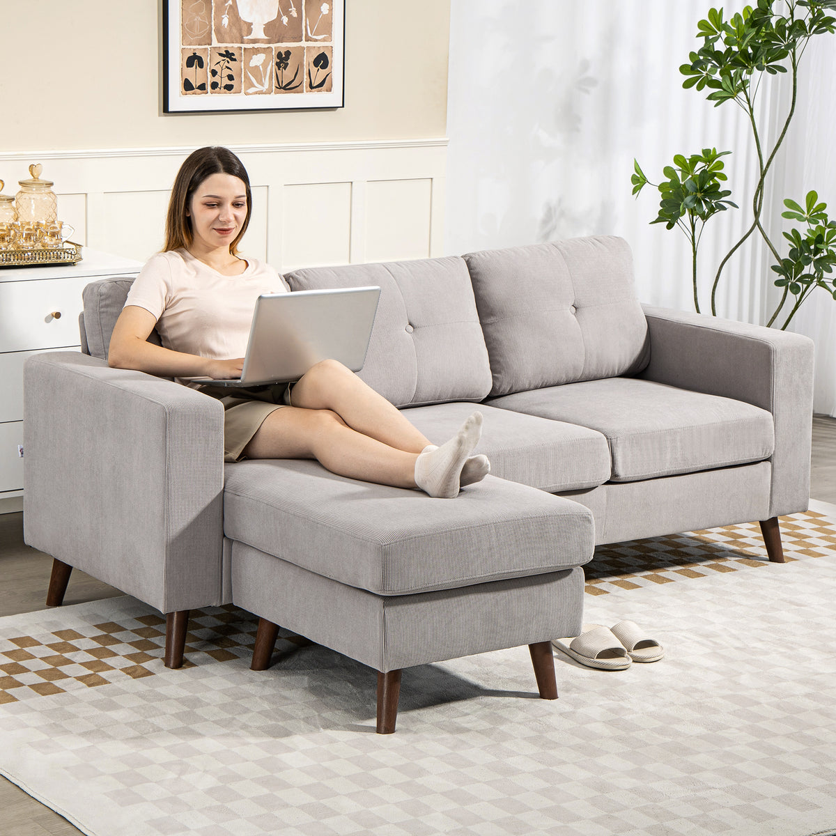 Canapé d'angle réversible velours côtelé — 192 cm — vue 8
