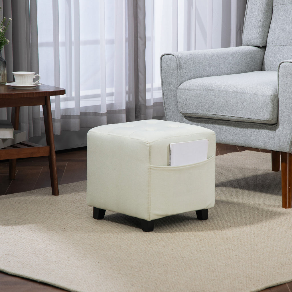 Pouf cube capitonné avec poche latérale — crème — vue 8