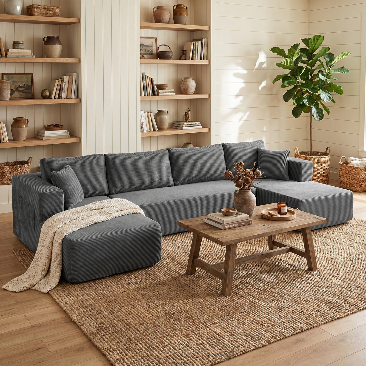 Canapé modulaire en U velours côtelé — 369 cm — vue 9