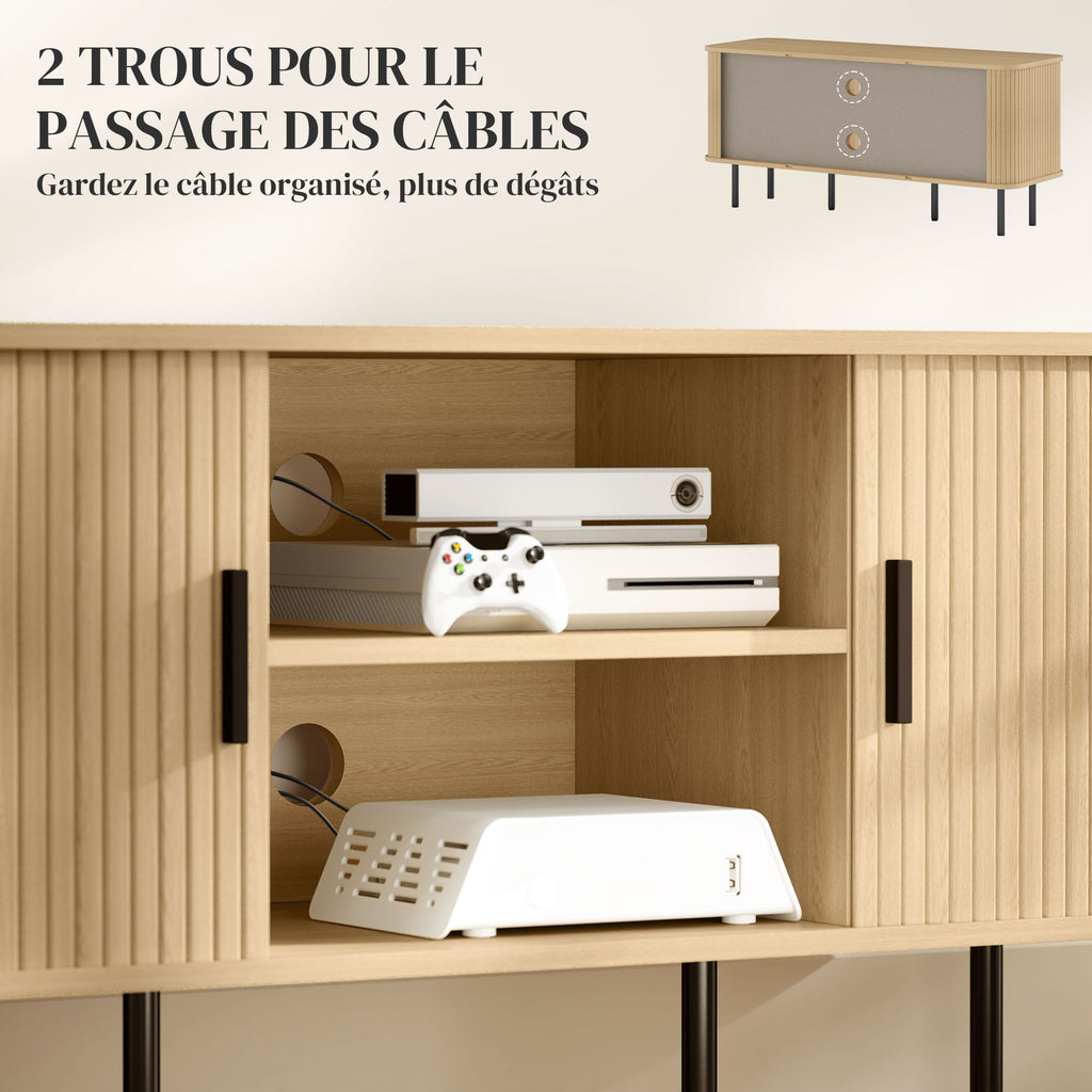 Meuble TV à portes cannelées, ton chêne — 120 cm — vue 6