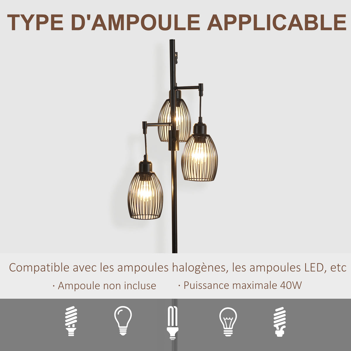 Lampadaire industriel 3 suspensions filaires — noir — photo 7