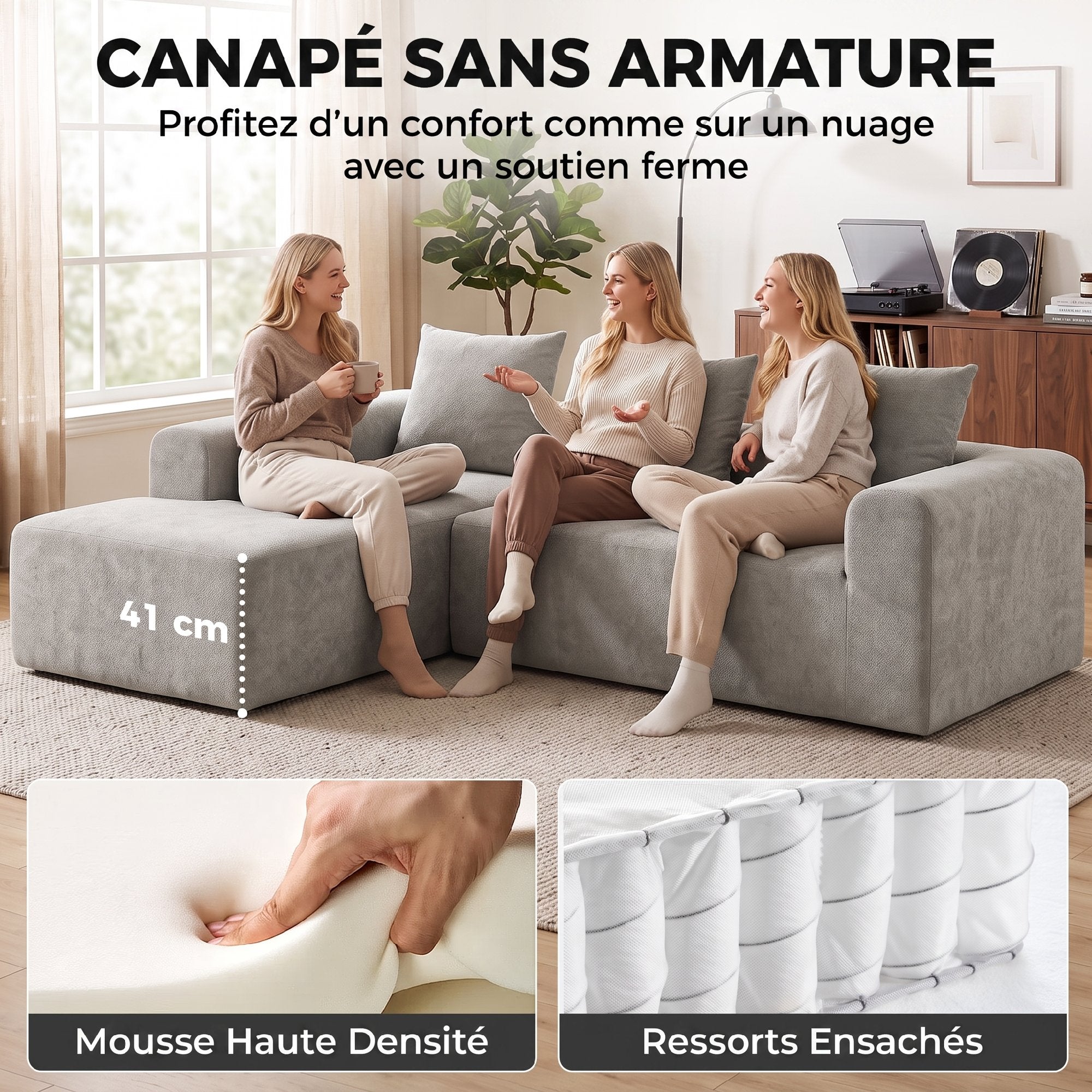 Canapé d'angle en chenille 242 cm gris clair — photo 7 sur 7
