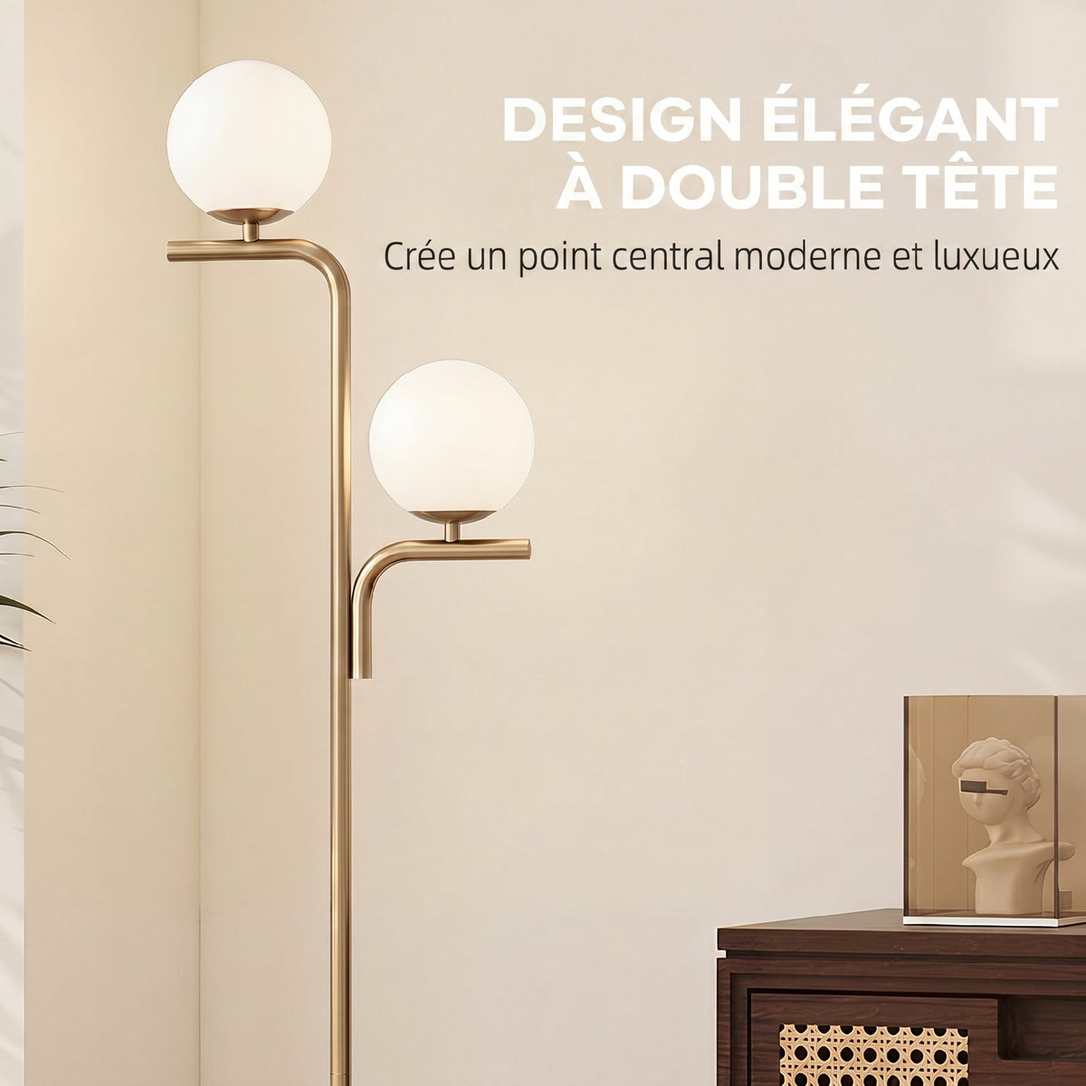 Lampadaire 2 globes 3 lumières — doré — photo 4