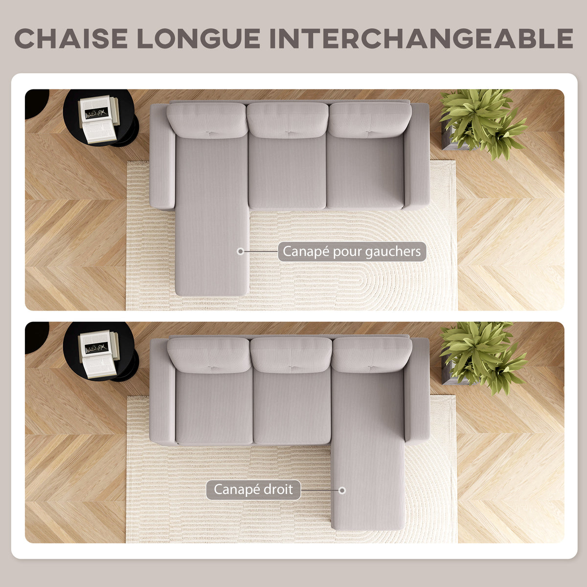 Canapé d'angle réversible velours côtelé — 192 cm — vue 4
