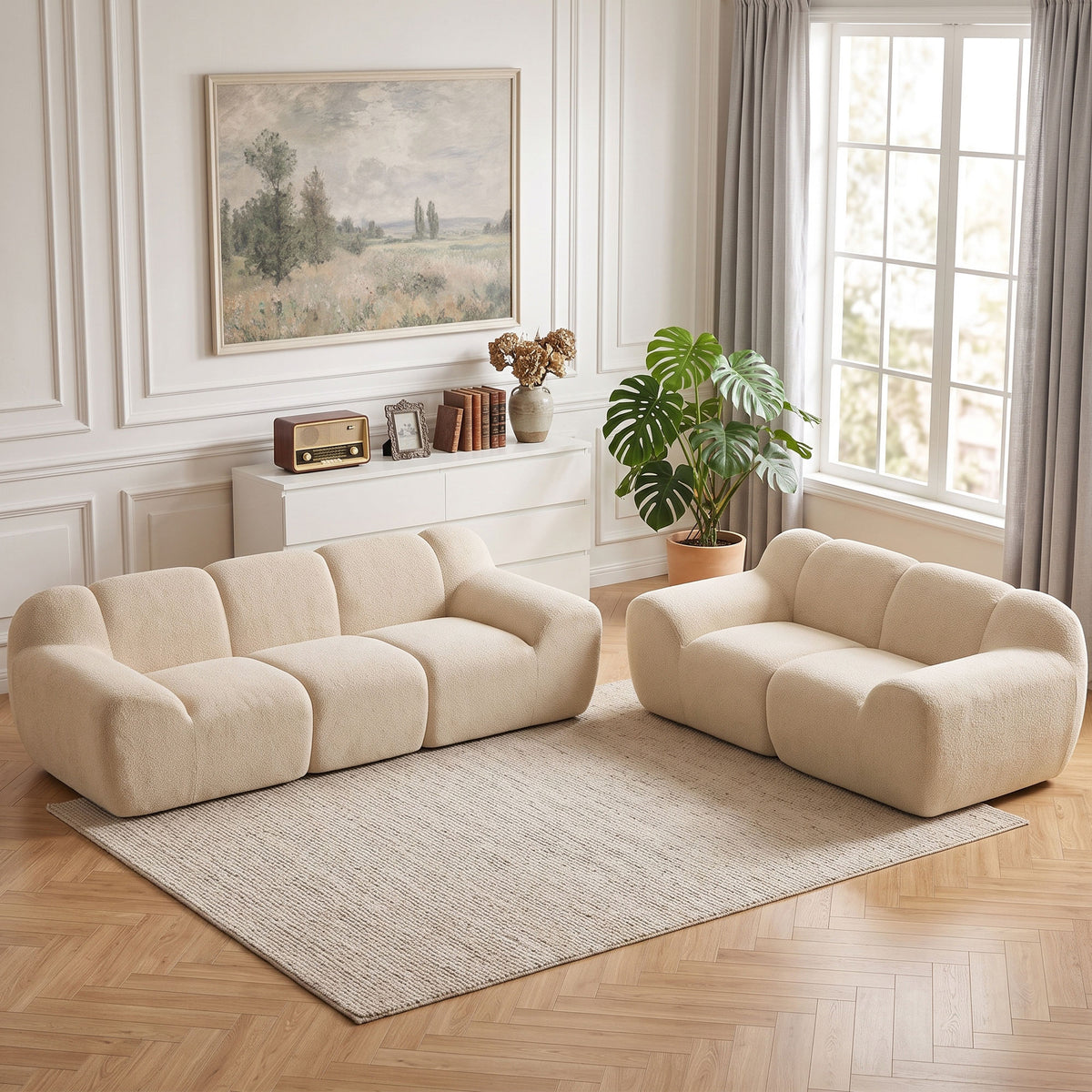 Canapé 3 places en chenille 233 cm beige — photo 5 sur 8
