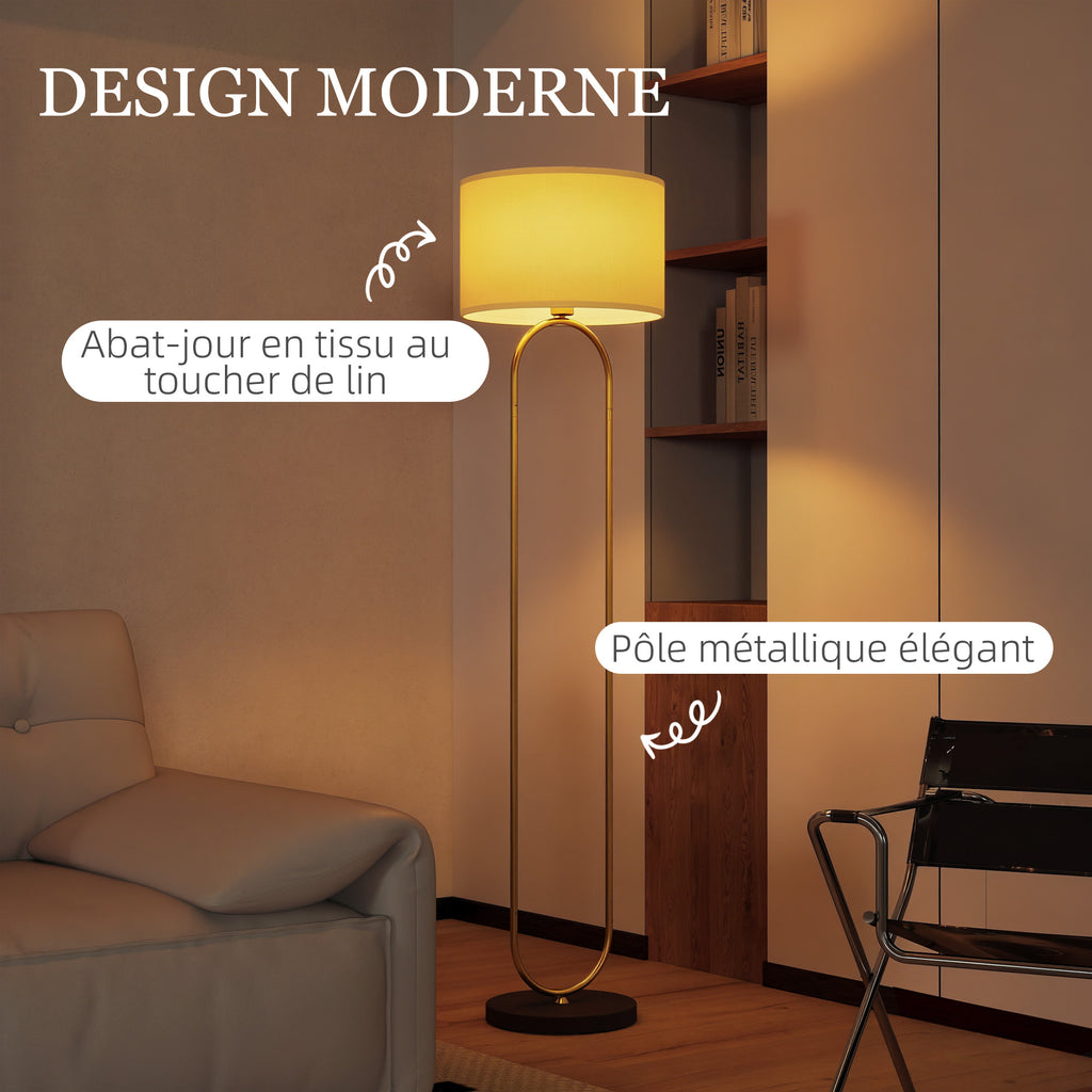 Lampadaire ovale doré, abat-jour effet lin — 156 cm — vue 4