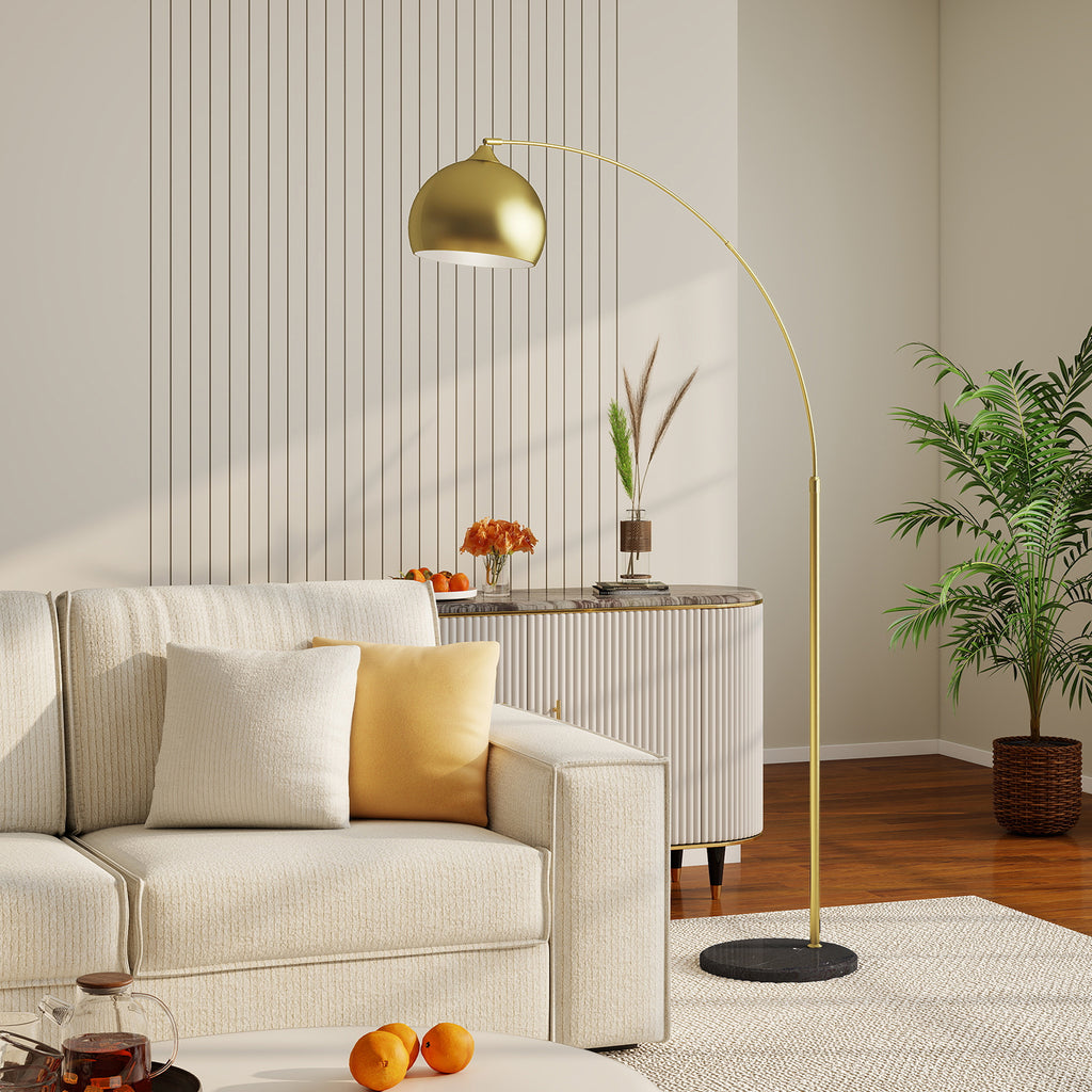 Lampadaire arc doré, socle en marbre — 180 cm — vue 9