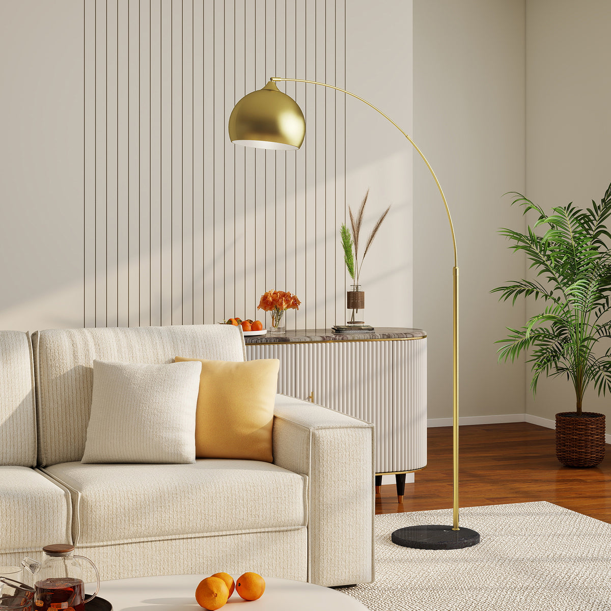 Lampadaire arc doré, socle en marbre — 180 cm — vue 9
