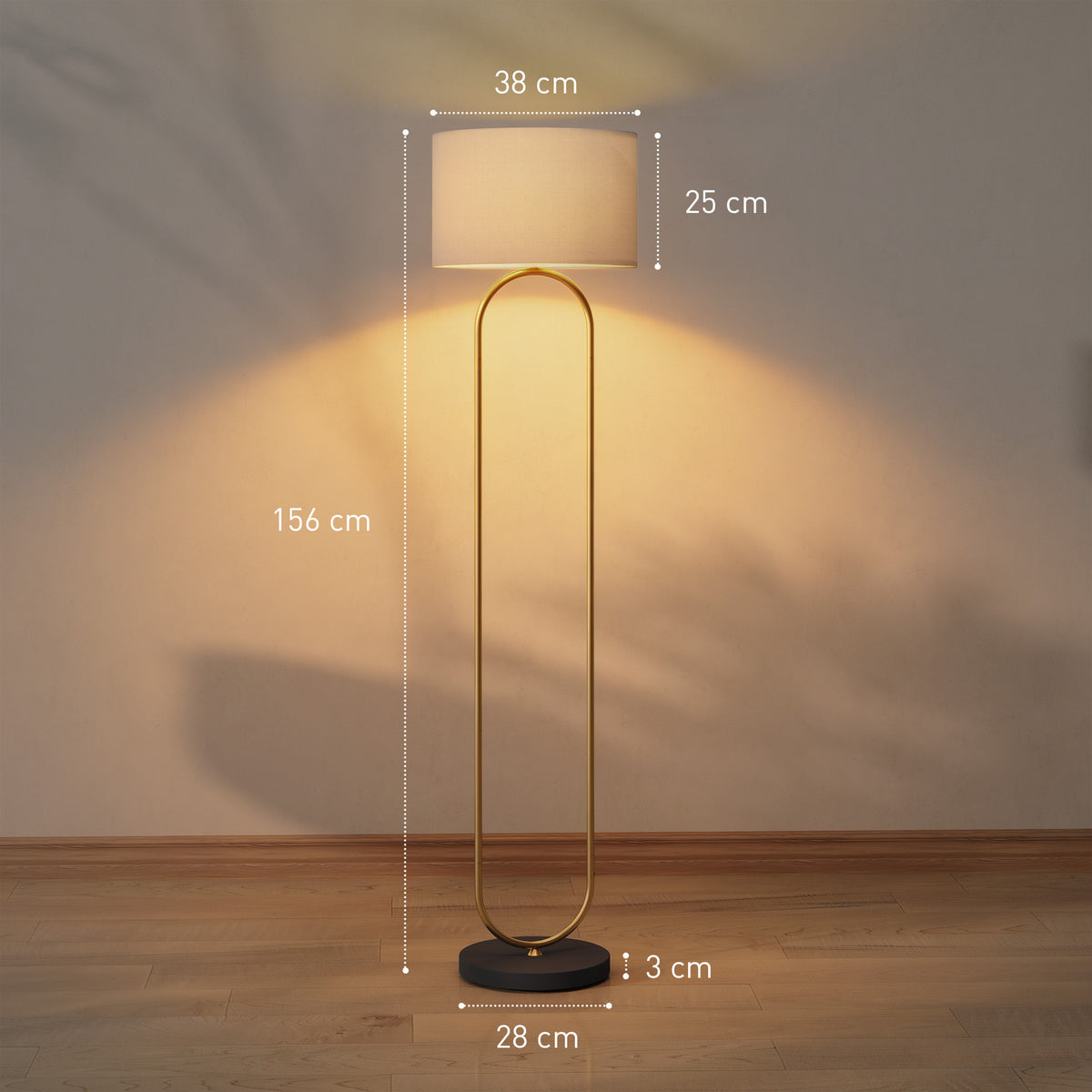Lampadaire ovale doré, abat-jour effet lin — 156 cm — vue 3