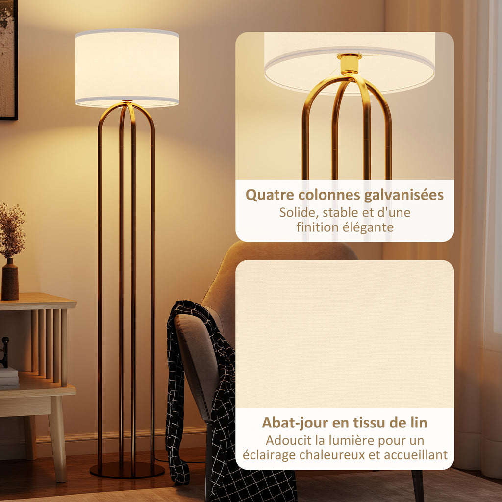 Lampadaire 4 colonnes dorées, abat-jour lin — 161 cm — vue 4