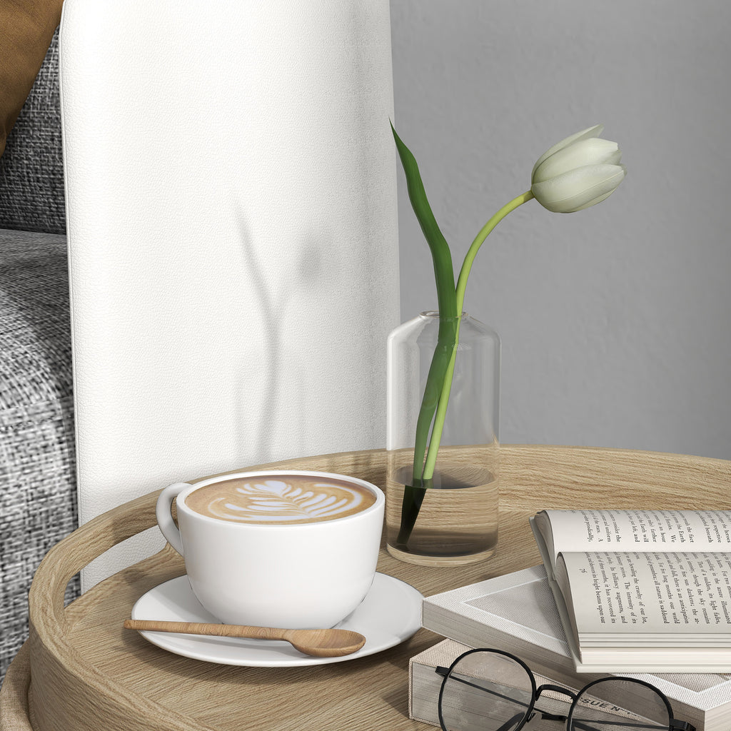 Pouf rond à coffre avec plateau réversible — beige — vue 7