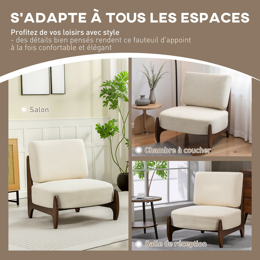 Fauteuil en chenille, structure hévéa — crème — vue 8