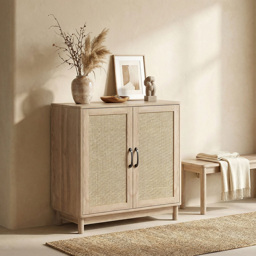 Buffet à portes en rotin, ton chêne — 76 cm — vue 9