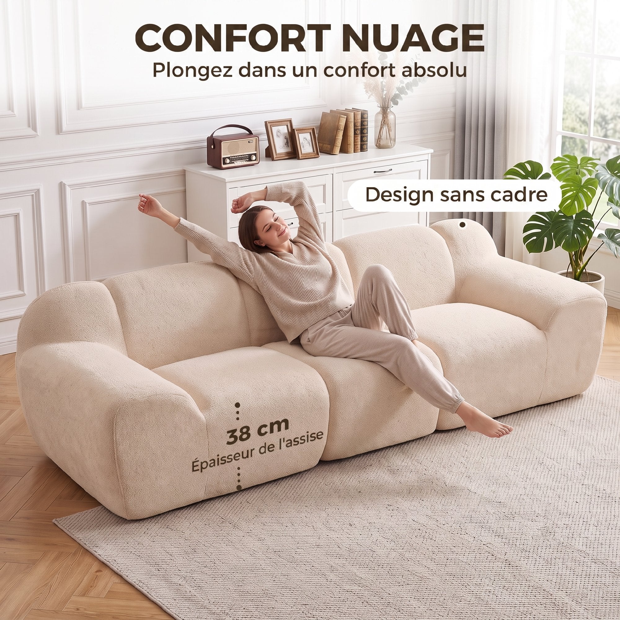 Canapé 3 places en chenille 233 cm beige — photo 8 sur 8