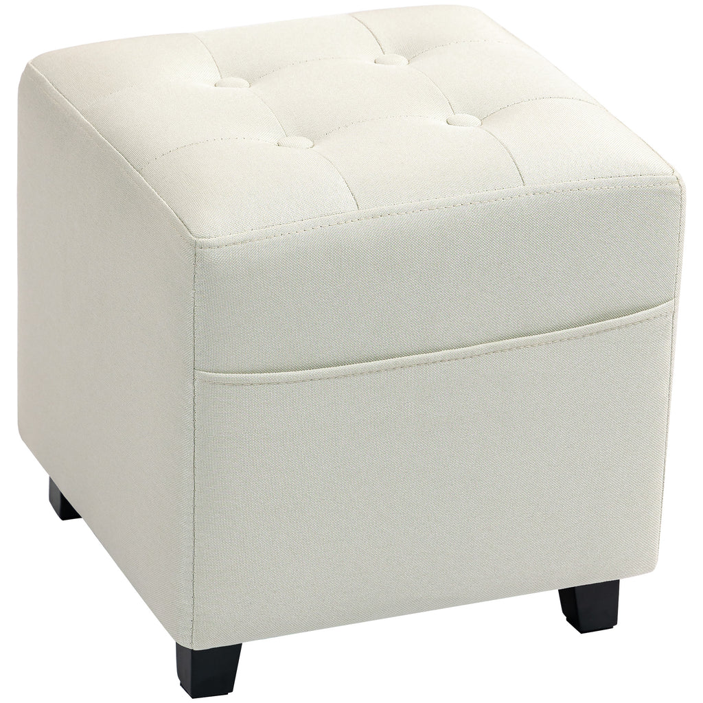 Pouf cube capitonné avec poche latérale — crème — vue 1