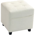 Pouf cube capitonné avec poche latérale — crème — vue 1