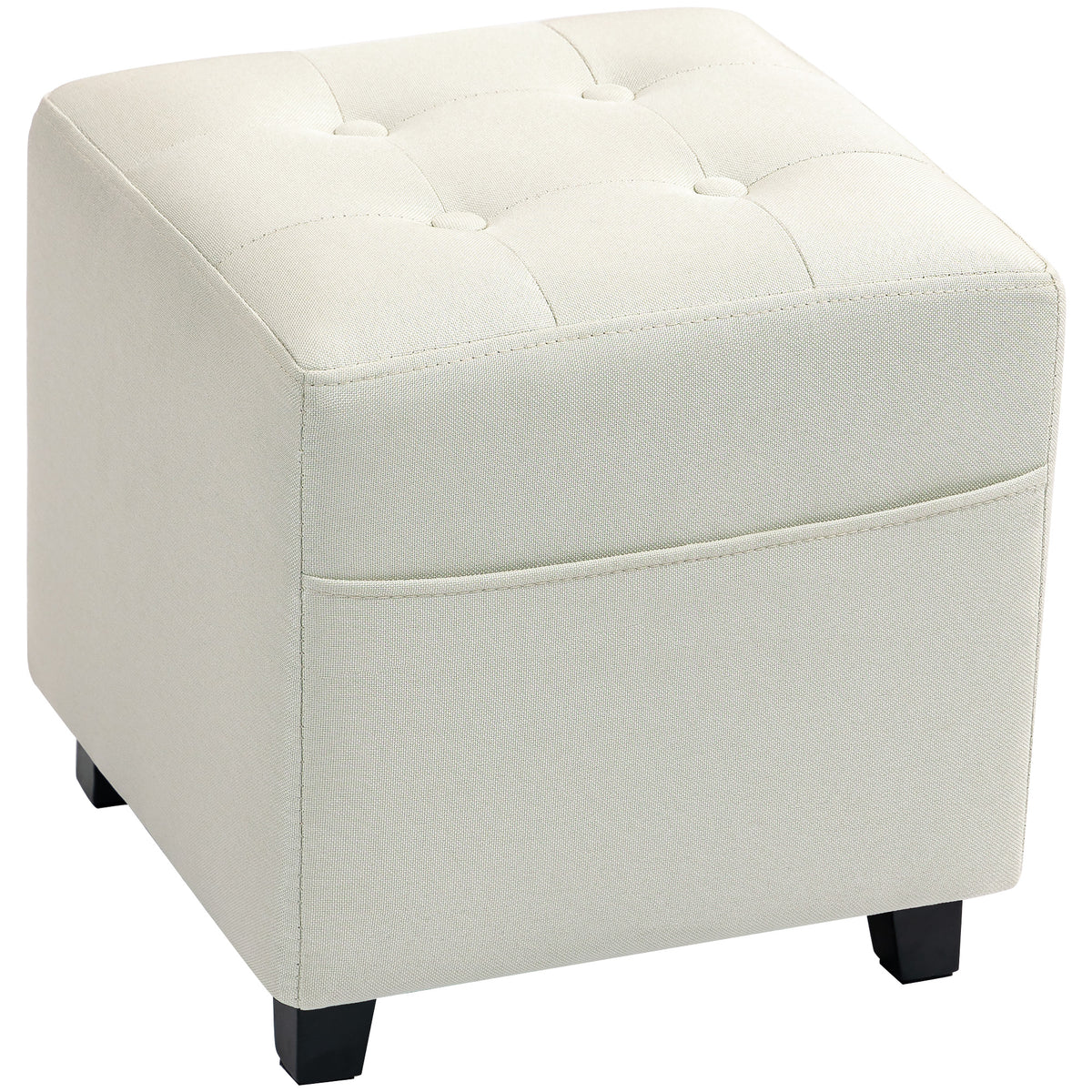 Pouf cube capitonné avec poche latérale — crème — vue 1