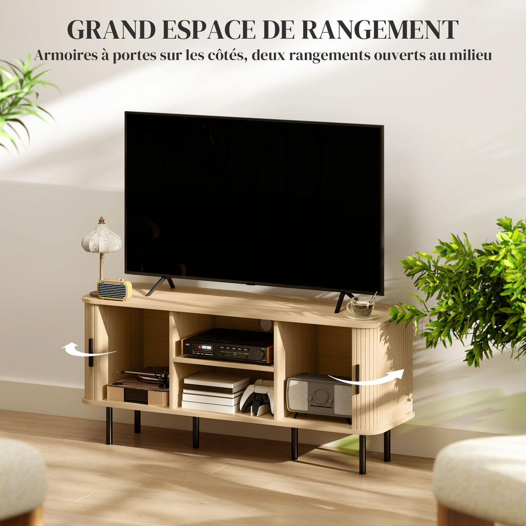 Meuble TV à portes cannelées, ton chêne — 120 cm — vue 5