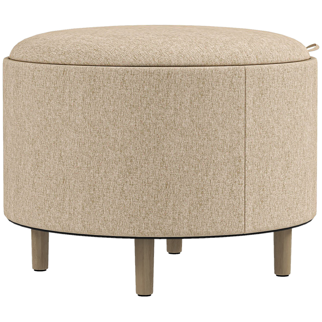 Pouf rond à coffre avec plateau réversible — beige — vue 1