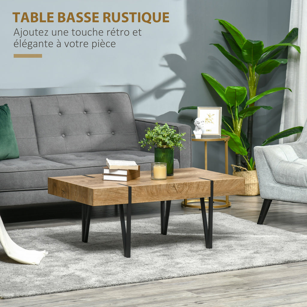 Table basse aspect bois brut, pieds épingle — 105 × 60 cm — photo 4