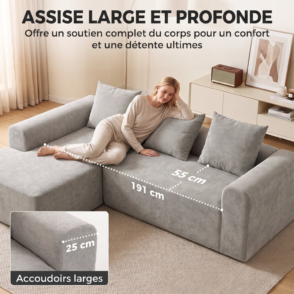 Canapé d'angle en chenille 242 cm gris clair — photo 3 sur 7