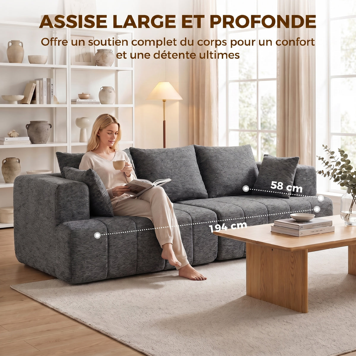 Canapé 3 places en chenille — 248 cm — vue 6
